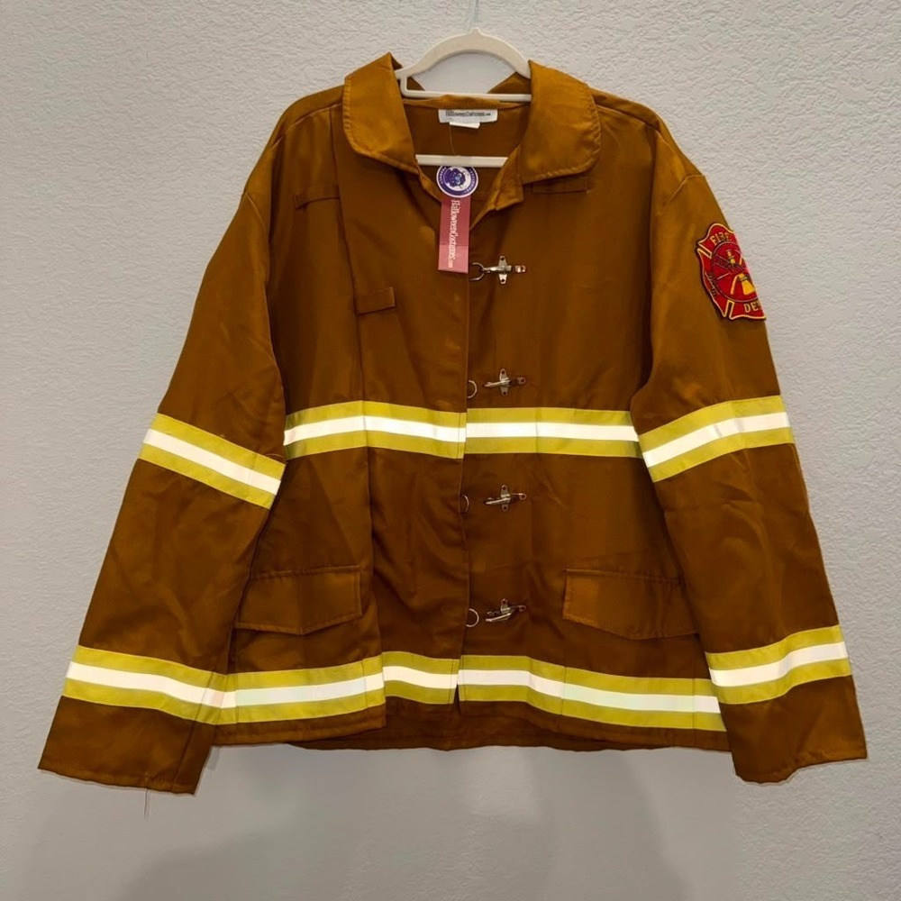 NWT Halloween Costumes Men XL Firefighter Jacket Reflective Stripes Metal Clasps
